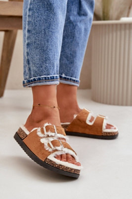 Fur Lined Platform Slippers With Adjustable Buckle Straps from B&Q