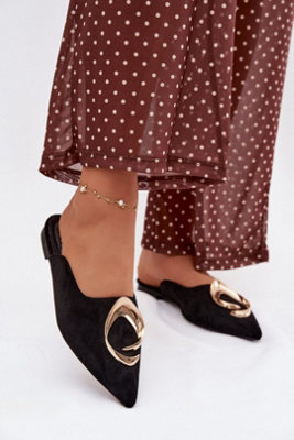Elegant Faux Suede Mules With Pointed Toe And Gold Front from B&Q