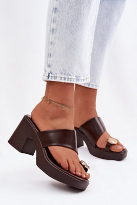 Heeled Sandals With Golden Toe Detail And Column Heel Comfort from B&Q