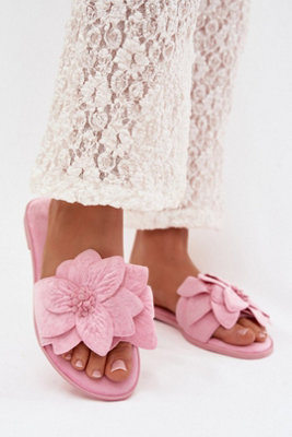 Suede Flat Sandals With Floral Strap Soft Insole Comfort from B&Q