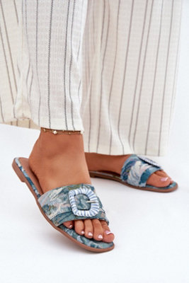 Summer Textile Flat Heel Sandals With Decorative Front Buckle from B&Q