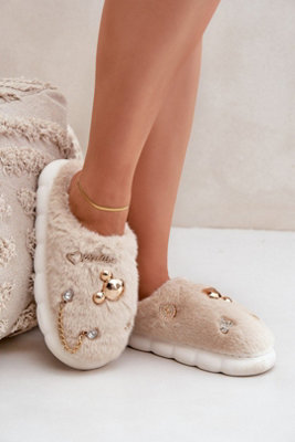 Stylish Fur Slippers With Fashion Decorations For Cozy Home from B&Q