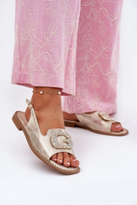 Flat Heel Sandals With Buckle Strap Decorative Front Comfort from B&Q