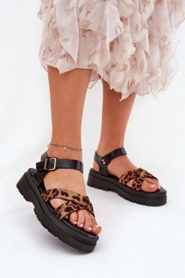 Platform Suede Leather Sandals With Interlaced Ankle Buckle from B&Q