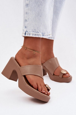 Gold Detail Platform Heeled Sandals With Column Heel Comfort from B&Q