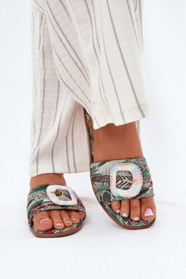 Textile Flat Heeled Sandals With Front Decorative Buckle from B&Q