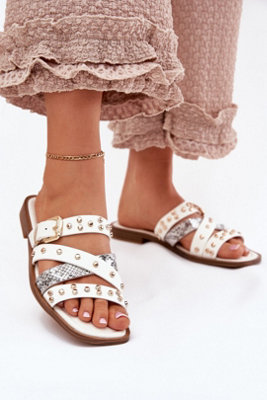 Leather Flat Heel Buckle Sandals With Subtle Embellishment from B&Q