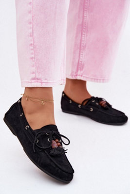 Suede Loafers Slip On With Beaded Fringe And Bow Detail from B&Q