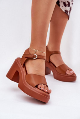  - Pillar Chunky Heel Ankle Buckle Sandals In Synthetic Leather