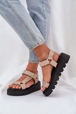 Lightweight Embellished Platform Sandals With Velcro Closure from B&Q