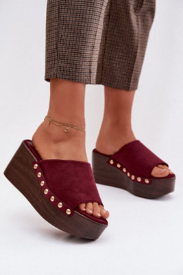 Suede Wedge Platform Sandals With Golden Side Studs For Day Wear from B&Q