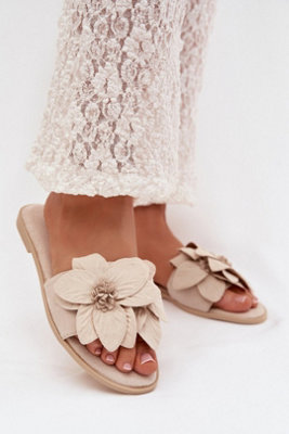 Suede Flower Strap Slide Slippers With Comfort Flat Sole from B&Q