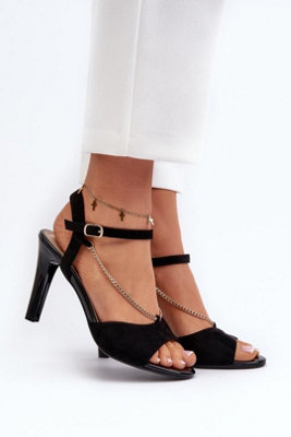 Faux Suede Chain Stiletto Heel Sandals With Adjustable Buckle from B&Q