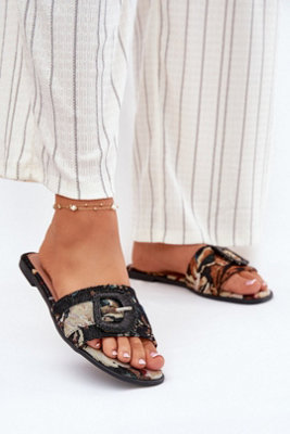 Textile Flat Heeled Sandals With Decorative Buckle Slip On from B&Q