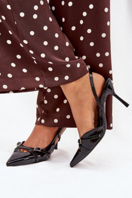 Open Heel Stiletto Pumps With Buckled Strappy Pointed Toe