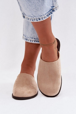  - Classic Faux Suede Flat Slip On Slippers With Rounded Toe