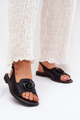 Shiny Flat Buckle Sandals With Comfort Insole And Leather from B&Q