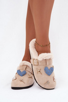 Cozy Suede Fur Lined Home Slippers With Buckle Strap Pins from B&Q