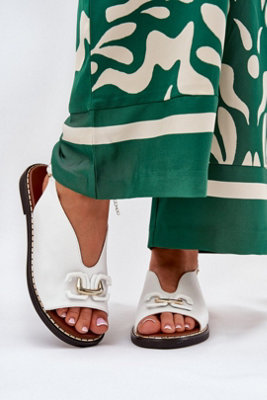 Elegant Faux Leather Flat Buckle Sandals With Front Charm from B&Q