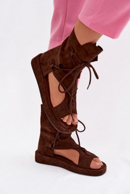 Stylish High Upper Sandals With Front Lacing And Zip Closure from B&Q