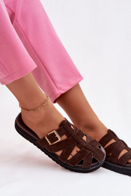 Comfortable Stylish Suede Platform Flip Flops With Gold Buckle from B&Q