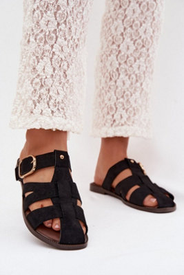 Comfortable Flat Heel Buckle Strap Suede Slip On Sandals from B&Q