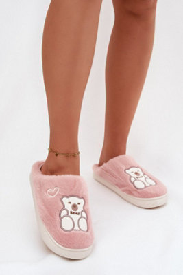 Furry Teddy Bear And Heart Home Slippers With Thick Sole from B&Q
