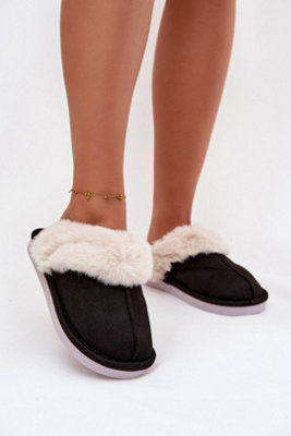 Warm Insulated Slippers In Suede With Fur Trim And Wide Toe from B&Q