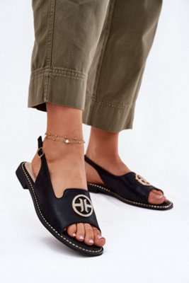 Elegant Leather Flat Sandals With Adjustable Buckle Strap from B&Q