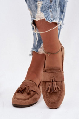  - Suede Moccasins With Fringed Strap Flat Sole Comfort Daily