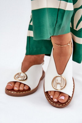 Elegant Flat Heel Sandals With Embellished Strap Buckle from B&Q