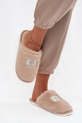  - Warm Fur Slippers With Bear Patch And Cozy Rounded Toe Comfort