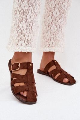 Comfort Flat Heel Suede Sandal Slippers With Buckle Strap from B&Q