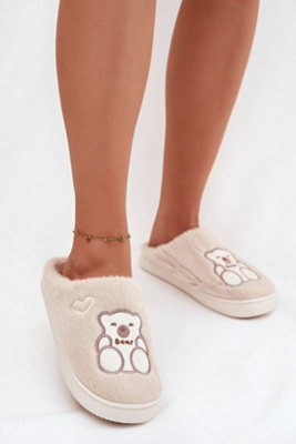 Furry Teddy Bear Hearts Slippers Soft Plush Warmth Thick Sole from B&Q