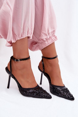 Elegant Sequin Beaded High Heel Sandals With Buckle Closure from B&Q
