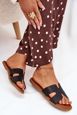 Faux Leather Flat Heel Sandals With Cutout Strap Everyday from B&Q