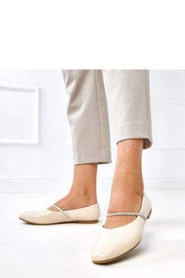 Elegant Square Toe Ballet Flats With Zircon Strap Flat Heel from B&Q