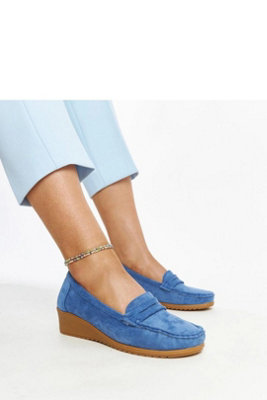 Suede Wedge Loafers Platform Slip On Almond Toe Rubber Sole from B&Q