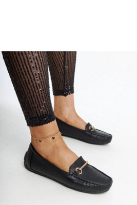 Adila Rhinestone Buckle Slip On Loafers With Rubber Sole from B&Q