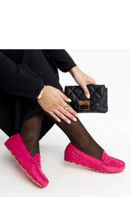 Nafisah Dark Pink Suede Flat Slip On Loafers Rubber Sole from B&Q