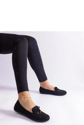  - Black Faux Suede Bow Slip On Flat Moccasins Rubber Sole Summer