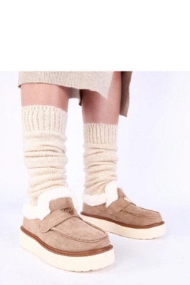 Dark Beige Fur Lined Moccasins For Warm Everyday Comfort from B&Q