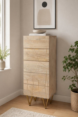  - Silchester Tall Chest Of Drawers Light Mango Gold 5 Drawer
