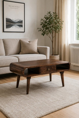  - Rowledge Solid Mango Wood Coffee Table With Drawer