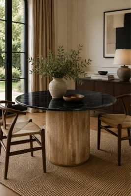  - Farleigh Round Black Marble Dining Table 100Cm Pedestal