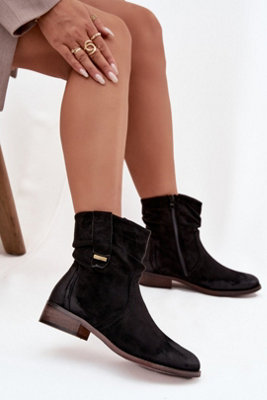 Soft Suede Ankle Boots Low Heel Insulated Zipper Rounded Toe from B&Q