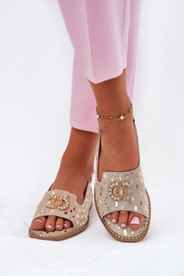 Suede Leather Flat Sandals With Buckle Closure And Comfort from B&Q