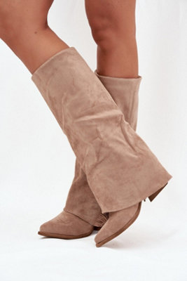 Slip On Suede Cowboy Boots With Fringes And Column Heel from B&Q