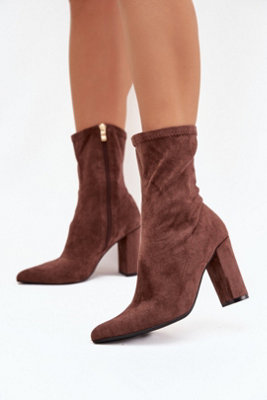 Elegant Ankle Boots Suede Style Column Heel Zip Pointed Toe from B&Q