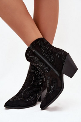 Cowgirl Ankle Boots Suede Column Heel Zipper Almond Toe from B&Q